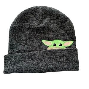 Grogu Baby Yoda Beanie Cuffed Knit Mandalorian The Child Embroidered Peeking Hat